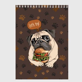 Скетчбук с принтом lets try в Курске, 100% бумага
 | 48 листов, плотность листов — 100 г/м2, плотность картонной обложки — 250 г/м2. Листы скреплены сверху удобной пружинной спиралью | animal | breed | dog | food | funny | hamburger | illustration | inscription | meat | pug | puppy | sandwich | small | tomato | tomatoe | try | булочка | бутерброд | гамбургер | давай | еда | животное | иллюстрация | кушает | маленький | мопс | мясо | над