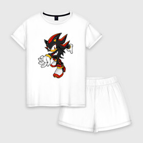 Женская пижама с шортиками хлопок с принтом Shadow Sonic (2) в Курске, 100% хлопок | футболка прямого кроя, шорты свободные с широкой мягкой резинкой | sega | shadow | sonic | sonic x | x | ежик | игра | наклз | сега | скорость | соник | тейлз | тэйлз | шедоу