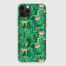 Чехол для iPhone 12 Pro Max с принтом Ленивцы в Курске, Силикон |  | animal | birds | branches | cute | flowers | forest | hang | jungle | sloths | toucans | trees | tropical | ветки | висят | деревья | джунгли | животное | ленивцы | лес | милые | птицы | тропический | туканы | цветы