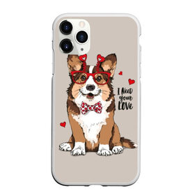 Чехол для iPhone 11 Pro матовый с принтом I need your love в Курске, Силикон |  | Тематика изображения на принте: animal | bow tie | breed | corgi | cute | dog | funny | hearts | holiday | pembroke | polka dot | red | saint | valentine | валентина | вельш корги | галстук бабочка | горошек | день | животное | красный | любовь | милая | очки | пемброк | пород