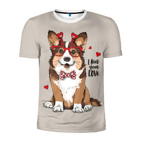 Мужская футболка 3D спортивная с принтом I need your love в Курске, 100% полиэстер с улучшенными характеристиками | приталенный силуэт, круглая горловина, широкие плечи, сужается к линии бедра | Тематика изображения на принте: animal | bow tie | breed | corgi | cute | dog | funny | hearts | holiday | pembroke | polka dot | red | saint | valentine | валентина | вельш корги | галстук бабочка | горошек | день | животное | красный | любовь | милая | очки | пемброк | пород