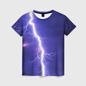 Женская футболка 3D с принтом Молния. в Курске, 100% полиэфир ( синтетическое хлопкоподобное полотно) | прямой крой, круглый вырез горловины, длина до линии бедер | вспышка | интересная | молния | небо | необычная | прикольная | яркая