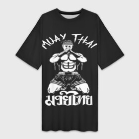 Платье-футболка 3D с принтом Muay Thai в Курске,  |  | fight | muay thai | thai boxing | ufc | бокс | ката | кикбоксин | лаос | лоу кик | муай | мьянма | поединок | таиланд | тай | тайский | таолу