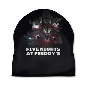 Шапка 3D с принтом Five Nights At Freddys в Курске, 100% полиэстер | универсальный размер, печать по всей поверхности изделия | 5 ночей с фредди | five nights at freddys | foxy | аниматроники | игра | компьютерная игра | робот | фокси | фредди | фреди | чика