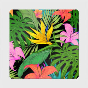 Магнит виниловый Квадрат с принтом Тропики. в Курске, полимерный материал с магнитным слоем | размер 9*9 см, закругленные углы | весна | красочная | природа | растения | тропические | цветы | яркая