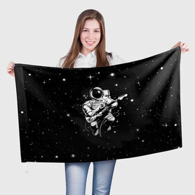Флаг 3D с принтом Cosmorock в Курске, 100% полиэстер | плотность ткани — 95 г/м2, размер — 67 х 109 см. Принт наносится с одной стороны | cosmonaut | cosmos | guitar | music | rock | space | spacesuit | star | гитара | звезда | космонавт | космос | музыка | скафандр