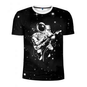 Мужская футболка 3D спортивная с принтом Cosmorock в Курске, 100% полиэстер с улучшенными характеристиками | приталенный силуэт, круглая горловина, широкие плечи, сужается к линии бедра | cosmonaut | cosmos | guitar | music | rock | space | spacesuit | star | гитара | звезда | космонавт | космос | музыка | скафандр