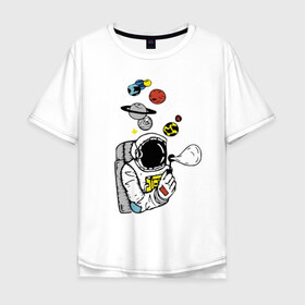 Мужская футболка хлопок Oversize с принтом Cosmos в Курске, 100% хлопок | свободный крой, круглый ворот, “спинка” длиннее передней части | bubble | cosmonaut | cosmos | planets | saturn | space | spacesuit | stars | звезды | космонавт | космос | мыльный пузырь | планеты | сатурн | скафандр