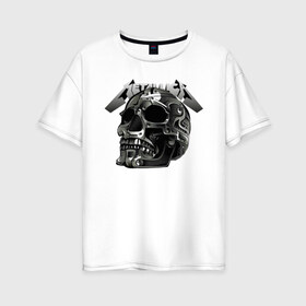 Женская футболка хлопок Oversize с принтом Metallica в Курске, 100% хлопок | свободный крой, круглый ворот, спущенный рукав, длина до линии бедер
 | metal | metallica | music | skull | thrash metal | underground | музыка | трэш металл | череп