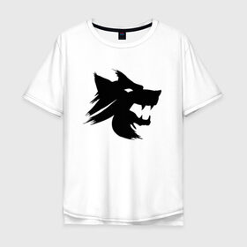 Мужская футболка хлопок Oversize с принтом Волк в Курске, 100% хлопок | свободный крой, круглый ворот, “спинка” длиннее передней части | арт волк | волк | животные | клыки | лютоволк | черный волк