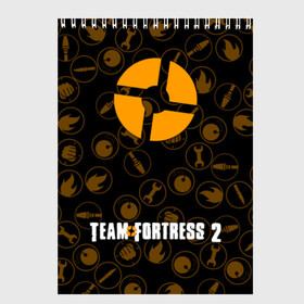 Скетчбук с принтом TEAM FORTRESS 2 в Курске, 100% бумага
 | 48 листов, плотность листов — 100 г/м2, плотность картонной обложки — 250 г/м2. Листы скреплены сверху удобной пружинной спиралью | team fortress | team fortress 2 | вещи team fortress 2 | игра team fortress 2 | тим 2. | тим фортресс | тим фортресс 2 | фортресс 2