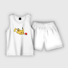 Детская пижама с шортами хлопок с принтом Пикачу и Покебол в Курске,  |  | Тематика изображения на принте: detective pikachu | pikachu | pokeball | pokemon | детектив пикачу | пикачу | покебол | покемон