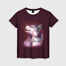 Женская футболка 3D с принтом Волк в Курске, 100% полиэфир ( синтетическое хлопкоподобное полотно) | прямой крой, круглый вырез горловины, длина до линии бедер | волк | животные | игры | музыка | наушники | собака | хаски
