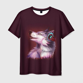 Мужская футболка 3D с принтом Волк в Курске, 100% полиэфир | прямой крой, круглый вырез горловины, длина до линии бедер | Тематика изображения на принте: волк | животные | игры | музыка | наушники | собака | хаски