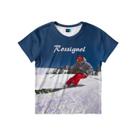 Детская футболка 3D с принтом Rossignol в Курске, 100% гипоаллергенный полиэфир | прямой крой, круглый вырез горловины, длина до линии бедер, чуть спущенное плечо, ткань немного тянется | france | movement | rossignol | snow | speed | вершина | горные лыжи | горы | движение | скорость | снег | франция