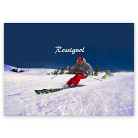 Поздравительная открытка с принтом Rossignol в Курске, 100% бумага | плотность бумаги 280 г/м2, матовая, на обратной стороне линовка и место для марки
 | Тематика изображения на принте: france | movement | rossignol | snow | speed | вершина | горные лыжи | горы | движение | скорость | снег | франция