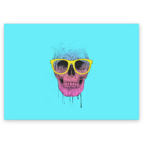 Поздравительная открытка с принтом Череп В Очках в Курске, 100% бумага | плотность бумаги 280 г/м2, матовая, на обратной стороне линовка и место для марки
 | face | paints | skeleton | skull | картинка | картинки | кости | краски | лицо | мода | очки | скелет | тренд | тренды | череп