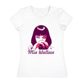 Женская футболка хлопок с принтом Миа Уоллес в Курске, 100% хлопок | прямой крой, круглый вырез горловины, длина до линии бедер, слегка спущенное плечо | криминальное | тарантино | чтиво