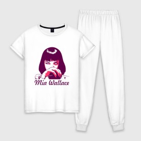 Женская пижама хлопок с принтом Миа Уоллес в Курске, 100% хлопок | брюки и футболка прямого кроя, без карманов, на брюках мягкая резинка на поясе и по низу штанин | криминальное | тарантино | чтиво