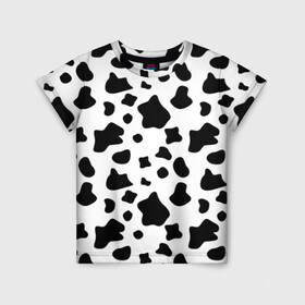 Детская футболка 3D с принтом Корова в Курске, 100% гипоаллергенный полиэфир | прямой крой, круглый вырез горловины, длина до линии бедер, чуть спущенное плечо, ткань немного тянется | Тематика изображения на принте: animal | black white | cow | pattern | животное | кавай | корова | паттерн | пятна | черно белое