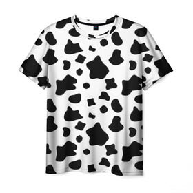 Мужская футболка 3D с принтом Корова в Курске, 100% полиэфир | прямой крой, круглый вырез горловины, длина до линии бедер | Тематика изображения на принте: animal | black white | cow | pattern | животное | кавай | корова | паттерн | пятна | черно белое