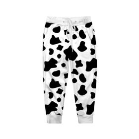 Детские брюки 3D с принтом Корова в Курске, 100% полиэстер | манжеты по низу, эластичный пояс регулируется шнурком, по бокам два кармана без застежек, внутренняя часть кармана из мелкой сетки | Тематика изображения на принте: animal | black white | cow | pattern | животное | кавай | корова | паттерн | пятна | черно белое