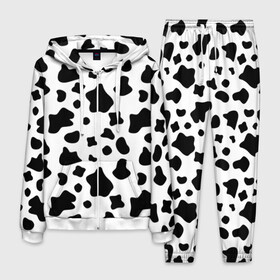 Мужской костюм 3D с принтом Корова в Курске, 100% полиэстер | Манжеты и пояс оформлены тканевой резинкой, двухслойный капюшон со шнурком для регулировки, карманы спереди | Тематика изображения на принте: animal | black white | cow | pattern | животное | кавай | корова | паттерн | пятна | черно белое