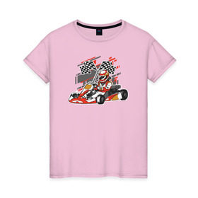 Женская футболка хлопок с принтом Картинг в Курске, 100% хлопок | прямой крой, круглый вырез горловины, длина до линии бедер, слегка спущенное плечо | cart | f1 | formula 1 | автомобиль | гонка | гонки | гоночные | гоночный | картинг | машина | суперкарт | формула 1