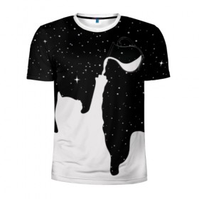 Мужская футболка 3D спортивная с принтом Космический Кот в Курске, 100% полиэстер с улучшенными характеристиками | приталенный силуэт, круглая горловина, широкие плечи, сужается к линии бедра | cat | galaxy | paints | space | star | stars | галактика | галактический | звезда | звезды | картинки | космос | кот | котенок | котята | кошка | кошки | краски | мода | молоко | планета | планеты