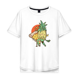 Мужская футболка хлопок Oversize с принтом Пицца и Ананас в Курске, 100% хлопок | свободный крой, круглый ворот, “спинка” длиннее передней части | 