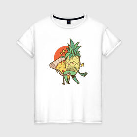 Женская футболка хлопок с принтом Пицца и Ананас в Курске, 100% хлопок | прямой крой, круглый вырез горловины, длина до линии бедер, слегка спущенное плечо | Тематика изображения на принте: 