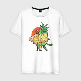 Мужская футболка хлопок с принтом Пицца и Ананас в Курске, 100% хлопок | прямой крой, круглый вырез горловины, длина до линии бедер, слегка спущенное плечо. | 