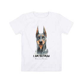 Детская футболка хлопок с принтом Доберман в Курске, 100% хлопок | круглый вырез горловины, полуприлегающий силуэт, длина до линии бедер | doberman | доберман | пинчер | собака | собаки