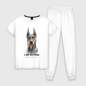 Женская пижама хлопок с принтом Доберман в Курске, 100% хлопок | брюки и футболка прямого кроя, без карманов, на брюках мягкая резинка на поясе и по низу штанин | doberman | доберман | пинчер | собака | собаки