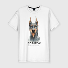 Мужская футболка хлопок Slim с принтом Доберман в Курске, 92% хлопок, 8% лайкра | приталенный силуэт, круглый вырез ворота, длина до линии бедра, короткий рукав | doberman | доберман | пинчер | собака | собаки