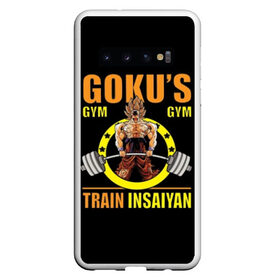 Чехол для Samsung Galaxy S10 с принтом GOKU GYM в Курске, Силикон | Область печати: задняя сторона чехла, без боковых панелей | Тематика изображения на принте: bodybuilding | diet | exercise | fitness | gym | heath | motivation | muscle | phil | training | workout | бодибилдинг | мотивация | спорт | трансформация | фитнес | эстетичный