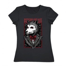 Женская футболка хлопок с принтом Волк в Курске, 100% хлопок | прямой крой, круглый вырез горловины, длина до линии бедер, слегка спущенное плечо | mafia | wolf | бандит | волк | волки | гангстер | зверь | мафиози | мафия