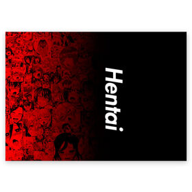 Поздравительная открытка с принтом Японская анимация в Курске, 100% бумага | плотность бумаги 280 г/м2, матовая, на обратной стороне линовка и место для марки
 | 2 versia | ahegao | anime | manga | paint | red | sempai | senpai | sup | supreme | trend | white | аниме | белый | манга | семпай | сенпай | суп | суприм
