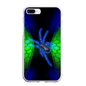 Чехол для iPhone 7Plus/8 Plus матовый с принтом Паук на ночной охоте в Курске, Силикон | Область печати: задняя сторона чехла, без боковых панелей | зеленая броня | зеленый неон | классный дизайн | ночь | паук | паук дизайн | паук на охоте | паук охотник | пчелиные | соты | темная футболка | футболка с пауком | черные соты