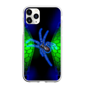 Чехол для iPhone 11 Pro матовый с принтом Паук на ночной охоте в Курске, Силикон |  | Тематика изображения на принте: зеленая броня | зеленый неон | классный дизайн | ночь | паук | паук дизайн | паук на охоте | паук охотник | пчелиные | соты | темная футболка | футболка с пауком | черные соты