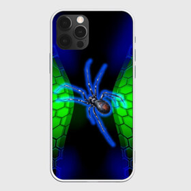 Чехол для iPhone 12 Pro Max с принтом Паук на ночной охоте в Курске, Силикон |  | Тематика изображения на принте: зеленая броня | зеленый неон | классный дизайн | ночь | паук | паук дизайн | паук на охоте | паук охотник | пчелиные | соты | темная футболка | футболка с пауком | черные соты