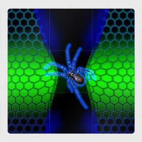 Магнитный плакат 3Х3 с принтом Паук на ночной охоте в Курске, Полимерный материал с магнитным слоем | 9 деталей размером 9*9 см | Тематика изображения на принте: зеленая броня | зеленый неон | классный дизайн | ночь | паук | паук дизайн | паук на охоте | паук охотник | пчелиные | соты | темная футболка | футболка с пауком | черные соты