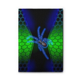 Обложка для автодокументов с принтом Паук на ночной охоте в Курске, натуральная кожа |  размер 19,9*13 см; внутри 4 больших “конверта” для документов и один маленький отдел — туда идеально встанут права | Тематика изображения на принте: зеленая броня | зеленый неон | классный дизайн | ночь | паук | паук дизайн | паук на охоте | паук охотник | пчелиные | соты | темная футболка | футболка с пауком | черные соты