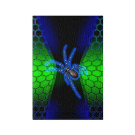 Обложка для паспорта матовая кожа с принтом Паук на ночной охоте в Курске, натуральная матовая кожа | размер 19,3 х 13,7 см; прозрачные пластиковые крепления | Тематика изображения на принте: зеленая броня | зеленый неон | классный дизайн | ночь | паук | паук дизайн | паук на охоте | паук охотник | пчелиные | соты | темная футболка | футболка с пауком | черные соты