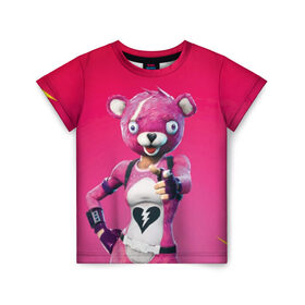 Детская футболка 3D с принтом Only You! в Курске, 100% гипоаллергенный полиэфир | прямой крой, круглый вырез горловины, длина до линии бедер, чуть спущенное плечо, ткань немного тянется | battle royale | bear | fortnite | pink | батл роял | медведь | розовый | фортнайт | фурри