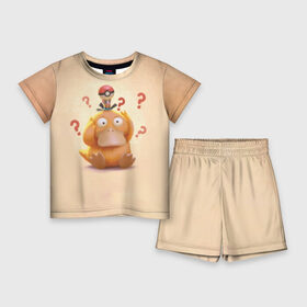 Детский костюм с шортами 3D с принтом Псайдак в Курске,  |  | Тематика изображения на принте: detective pikachu | pikachu | pokeball | pokemon | psyduck | детектив пикачу | пикачу | покебол | покемон | псайдак