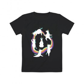 Детская футболка хлопок с принтом Единороги в Курске, 100% хлопок | круглый вырез горловины, полуприлегающий силуэт, длина до линии бедер | арт | дружба | зарядка | йога | лошадь | отдых | пони | прикольный | радуга | разминка | рисунок | утро