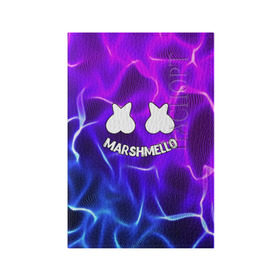 Обложка для паспорта матовая кожа с принтом Marshmello THUNDER в Курске, натуральная матовая кожа | размер 19,3 х 13,7 см; прозрачные пластиковые крепления | Тематика изображения на принте: christopher comstock | dj | marshmello | music | диджей | клубная музыка | клубняк | крис комсток | логотип | маршмеллоу | музыка