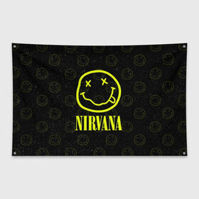 Флаг-баннер с принтом Nirvana 1 в Курске, 100% полиэстер | размер 67 х 109 см, плотность ткани — 95 г/м2; по краям флага есть четыре люверса для крепления | cobain | kurt | kurt cobain | nirvana | rock | smile | гитара | кобейн | курт | курт кобейн | нирвана | рок