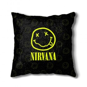 Подушка 3D с принтом Nirvana 1 в Курске, наволочка – 100% полиэстер, наполнитель – холлофайбер (легкий наполнитель, не вызывает аллергию). | состоит из подушки и наволочки. Наволочка на молнии, легко снимается для стирки | cobain | kurt | kurt cobain | nirvana | rock | smile | гитара | кобейн | курт | курт кобейн | нирвана | рок
